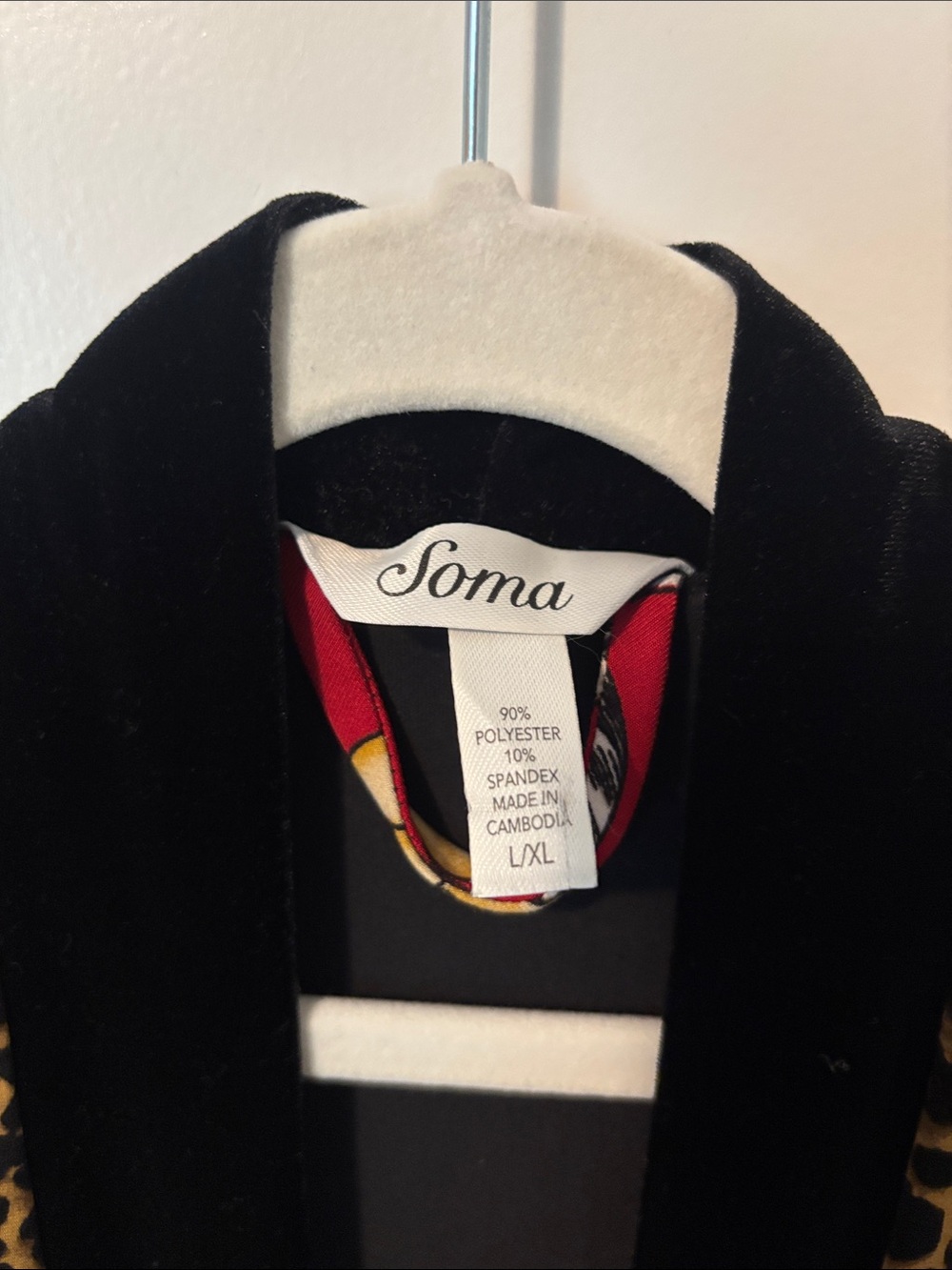 Soma Leopard Print Long Robe with Black Trim and Red Hem Accents - Picture 2 of 4